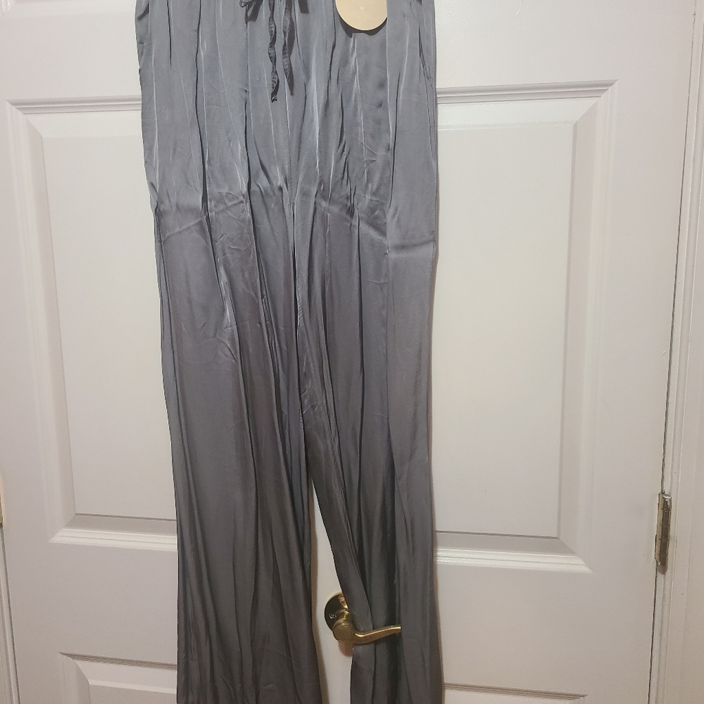Elegant Gray Wide-Leg Pants, 50% Silk 50% Viscose Made In Italy